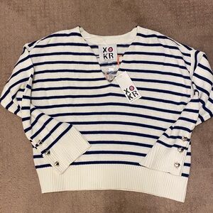 Kerri Rosenthal Blue stripe Crewneck Sweater NEW